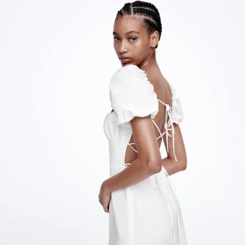 Zara Mini Dress Linen Blend White 7385/345